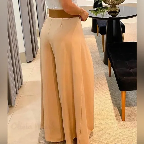 NWT Wide leg ruched tan pants. Super cute! Never worn. - Picture 2 of 9